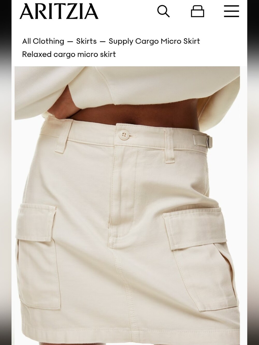 Aritzia TNA Supply Cargo Micro Skirt Women's Cream Light BIRCH Mini small A Line